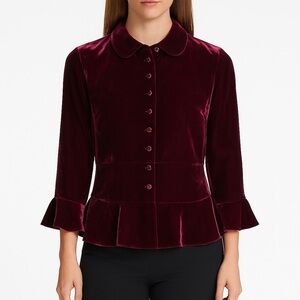 Lauren Ralph Lauren Burgundy Silk Velvet Blouse Sz 10 Button Front Holiday Party